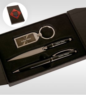 BK Gift Kişiye Özel 310 Siyah Kalem Anahtarlık Zarf Açacağı Set