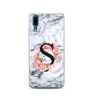 Mermer Çiçekli Harf Tasarım Süper Şeffaf Silikon Telefon Kılıfı Huawei P20  Ş-Ha