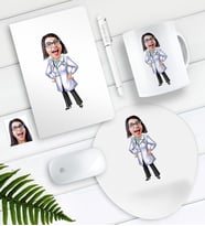 BK Gift Kişiye Özel Bayan Doktor Karikatürlü Defter Kalem Kupa Mouse Pad Seti (Model 1)