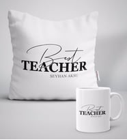 BK Gift Kişiye Özel En İyi Öğretmen Beyaz Yastık Kupa Seti-17 (Model 1)