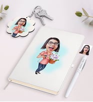 BK Gift Kişiye Özel Ev Hanımı Karikatürlü Beyaz Defter Kalem ve Anahtarlık Hediye Seti-2 (Model 1)