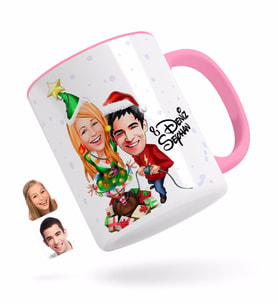 BK Gift Kişiye Özel Yeni Yıl Sevgililer Karikatürlü Pembe Kupa Bardak-1