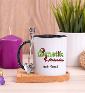 Genetik Mühendisi Ahşap Altlıklı Siyah Kupa Bardak