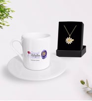 BK Gift Kişiye Özel Sosyal Bilgiler Öğretmeni Türk Kahvesi Fincanı ve İsimli Papatya Kolye Hediye Seti-2 (Model 1)