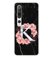 Mermer Çiçekli Harf Tasarım Süper Şeffaf Silikon Telefon Kılıfı Xiomai Mi10- Mi 