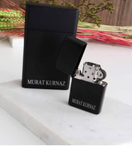 Kişiye Özel Erkek sigaralık ve çakmak set (Siyah)