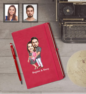 Kişiye Özel Sevgili Karikatürlü Kırmızı Defter Kalem Hediye Seti Model 16