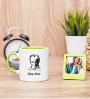 Atatürk Siluetli Yeşil Kupa Bardak ve Yeşil Mini Fotoğraf Çerçevesi