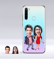 BK Gift Kişiye Özel Sevgililer Karikatürlü Xiaomi Redmi Note 8 İnce Şeffaf Silikon Telefon Kapağı-4 (Beyaz)
