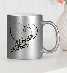 BK Gift Kişiye Özel Sevgililer Günü Temalı Gümüş Yaldızlı Kupa Bardak  11