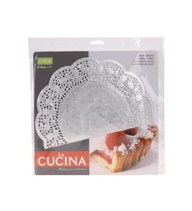 DANTEL GÜMÜŞ RENKTE KAĞIT PASTA KURABİYE KEK ALTLIĞI 29 CM