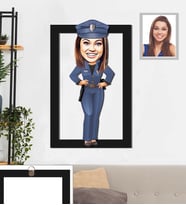 Kişiye Özel Polis Karikatürlü 3D Ahşap Tablo 30x47 Bayan-1
