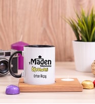 Maden Teknolojisi Öğretmeni Ahşap Altlıklı Mumlu Siyah Kupa Bardak