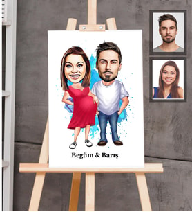 Kişiye Özel Sevgili Karikatürlü Ahşap Tablo 30x47  Model 14