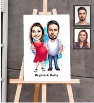 Kişiye Özel Sevgili Karikatürlü Ahşap Tablo 30x47  Model 14