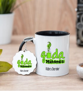 Gıda Mühendisi Siyah Kupa Bardak Ve Anahtarlık Set