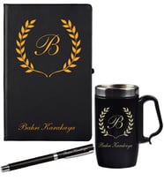 Kişiye Özel Hazırlanmış Hediye Siyah Defter Kalem Ve Termos - Mug Seti