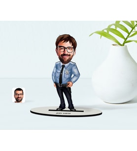 BK Gift Kişiye Özel Bay Polis Karikatür Ahşap Biblo  1