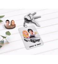 BK Gift Kişiye Özel Sevgililer Karikatürlü Şeffaf Pleksi Anahtarlık-53 (Beyaz)