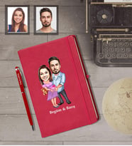 Kişiye Özel Sevgili Karikatürlü Kırmızı Defter Kalem Hediye Seti Model 13