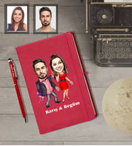Kişiye Özel Sevgili Karikatürlü  Kırmızı Defter Kalem Hediye Seti Model 6