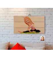 BK Gift Kişiye Özel Kadın Yoga Karikatürlü Otantik Ahşap Palet Tablo-1
