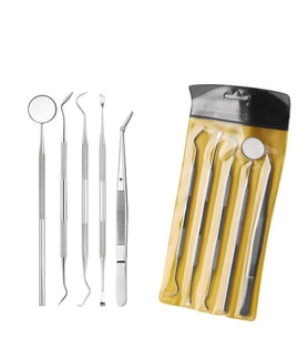 Paslanmaz Çelik Diş Temizleme Ağız Bakımı 5 li Set Ayna Orak Skaler Spatula Cımbız