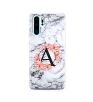 Mermer Çiçekli Harf Tasarım Süper Şeffaf Silikon Telefon Kılıfı Huawei P30 Pro A