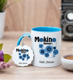 Makine Mühendisi Mavi Kupa Bardak Ve Anahtarlık Set