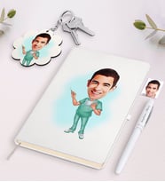 BK Gift Kişiye Özel Erkek Cerrah Karikatürlü Beyaz Defter Kalem ve Anahtarlık Hediye Seti (Model 1)