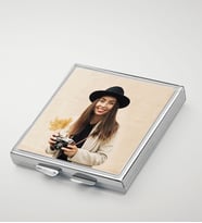 BK Gift Kişiye Özel Fotoğraflı Metal Kare Makyaj Aynası, Cep Aynası, Sevgiliye Hediye, Arkadaşa Hediye