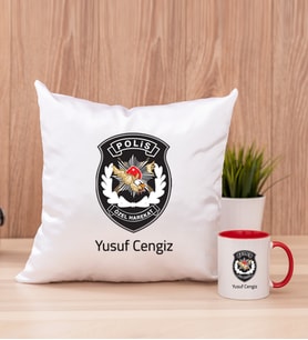 Özel Harekat Polisi Kare Yastık ve Kırmızı Kupa Bardak