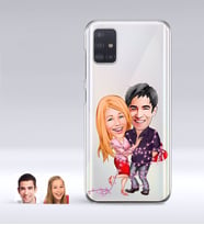 BK Gift Kişiye Özel Sevgililer Karikatürlü Samsung Galaxy A51 İnce Şeffaf Silikon Telefon Kapağı-2 (Beyaz)