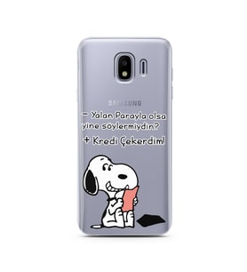 Snoopy Tasarımlı Süper Şeffaf Silikon Telefon Kılıfı Samsung J4