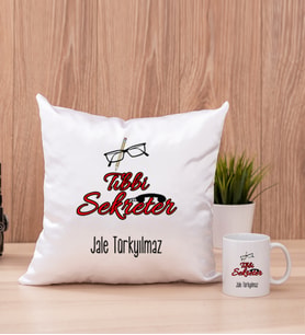 Tıbbi Sekreter Kare Yastık ve Beyaz Kupa Bardak
