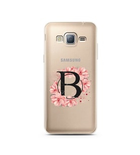 Pembe Çiçekli Harf Tasarım Süper Şeffaf Silikon Telefon Kılıfı Samsung J3 (2016)
