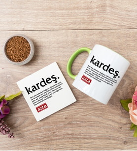 Kardeş Kelime Anlamı Yeşil Kupa Bardak Ve Bardak Altlığı Seti