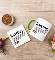 Kardeş Kelime Anlamı Yeşil Kupa Bardak Ve Bardak Altlığı Seti