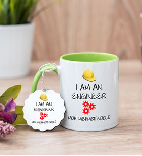 Mühendise Hediye Yeşil Kupa Bardak Ve Anahtarlık Set
