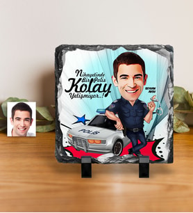 BK Gift Kişiye Özel Bay Polis Karikatürlü Dekoratif Doğal Taş  5
