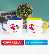 İkili Sevgililer Günü Hediyesi Kupa Bardak Lacivert Sarı
