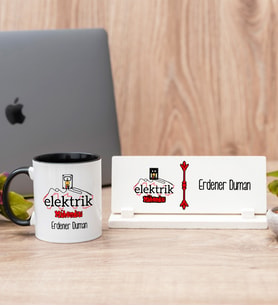 Elektrik Mühendisi Siyah Kupa Bardak Ve Masa İsimliği Hediye Seti