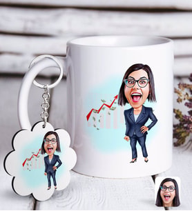 BK Gift Kişiye Özel Bayan Patron Karikatürlü Beyaz Kupa ve Anahtarlık Hediye Seti-1 (Model 1)