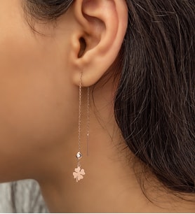Papatya Silver Sallantılı Tekli Yonca Küpe Nano Zirkon Taşlı 925 Ayar Gümüş