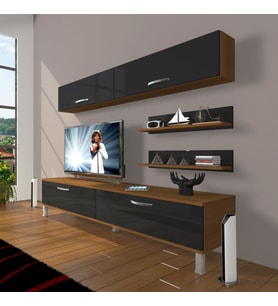 Decoraktiv Eko 5 Slm Std Krom Ayaklı Tv Ünitesi Tv Sehpası (Siyah - Ceviz)