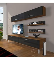 Decoraktiv Eko 5 Slm Std Krom Ayaklı Tv Ünitesi Tv Sehpası (Siyah - Ceviz)