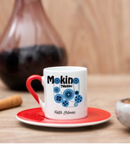 Makine Teknikeri Kırmızı Türk Kahvesi Fincanı