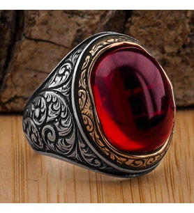 925 Ayar Gümüş Yakut (Ruby) Taşlı  Erkek Yüzük