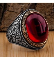 925 Ayar Gümüş Yakut (Ruby) Taşlı  Erkek Yüzük