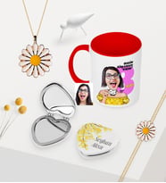 Kadınlara Özel Karikatürlü Kupa Çiçekli Ayna Papatya Kolye Bileklik Seti - 3 (Model 1)